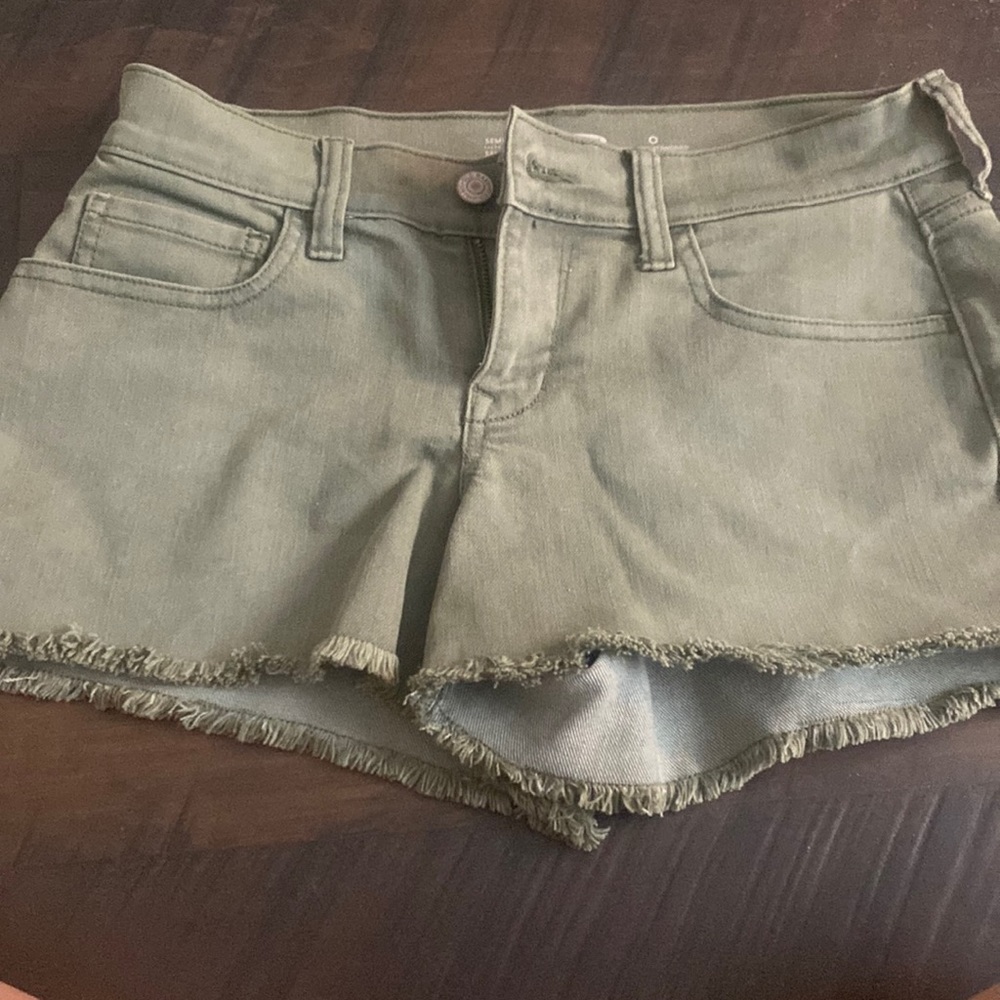 Semi fitted army green denim shorts